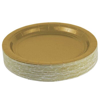 JAM PAPER Round Paper Party Plates, Small, 7 Inch, Gold, 50/pack