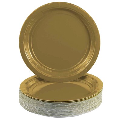 JAM PAPER Round Compostable Paper Plates, 7", Gold,  50/Pack (92557PPGL)