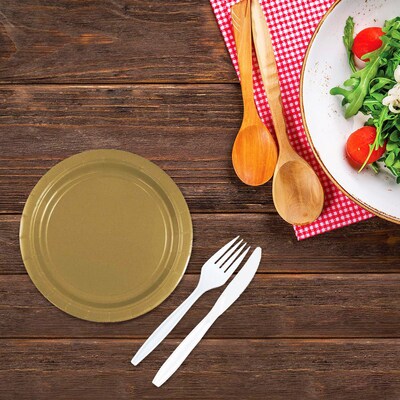 JAM PAPER Round Compostable Paper Plates, 7", Gold,  50/Pack (92557PPGL)