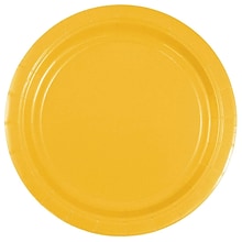 JAM PAPER Round Paper Party Plates, Small, 7 Inch, Yellow, 50/pack