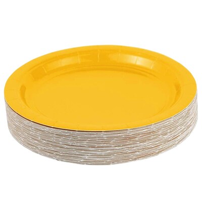 JAM PAPER Round Paper Party Plates, Small, 7 Inch, Yellow, 50/pack