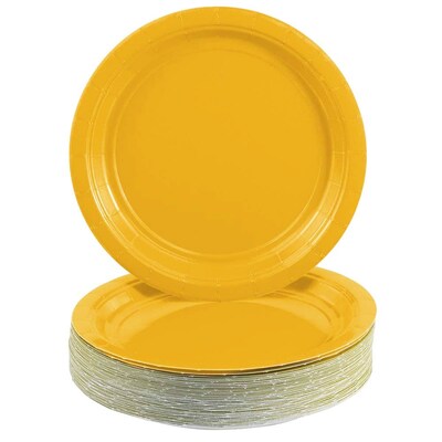 JAM PAPER Round Paper Party Plates, Small, 7 Inch, Yellow, 50/pack