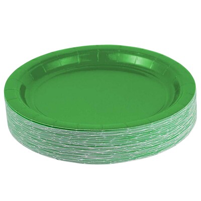 JAM PAPER Round Paper Party Plates, Small, 7 Inch, Green, 50/pack