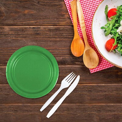 JAM PAPER Round Paper Party Plates, Small, 7 Inch, Green, 50/pack