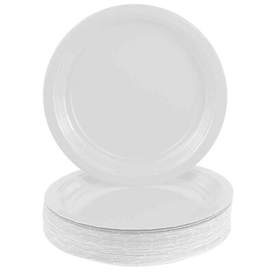 JAM PAPER Round Paper Party Plates, Small, 7 Inch, White, 50/pack