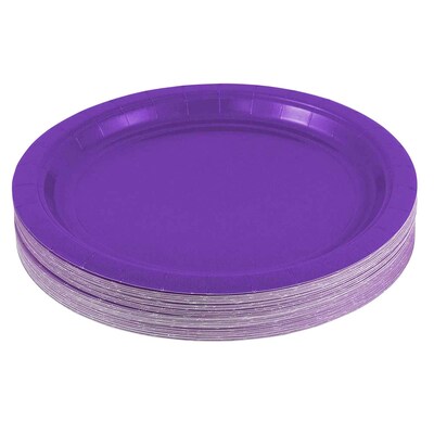 JAM PAPER Round Paper Party Plates, Medium, 9 Inch, Purple, 50/pack