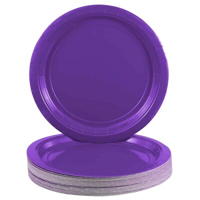 JAM PAPER Round Paper Party Plates, Medium, 9 Inch, Purple, 50/pack