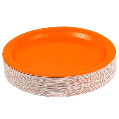 JAM PAPER Round Paper Party Plates, Small, 7 Inch, Orange, 50/pack