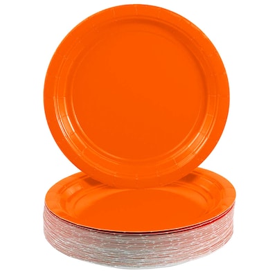 JAM PAPER Round Paper Party Plates, Small, 7 Inch, Orange, 50/pack
