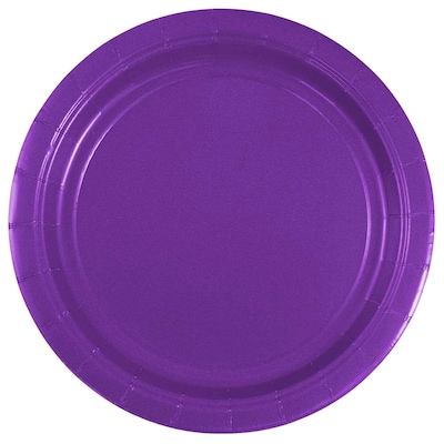 JAM PAPER Round Paper Party Plates, Small, 7 Inch, Purple, 50/pack