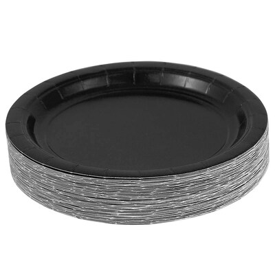 JAM PAPER Round Paper Party Plates, Small, 7 Inch, Black, 50/pack