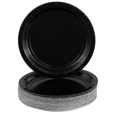 JAM PAPER Round Paper Party Plates, Small, 7 Inch, Black, 50/pack