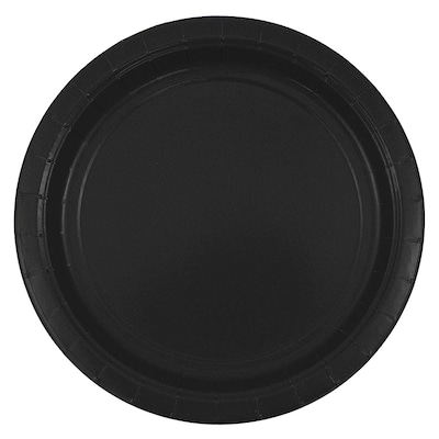 JAM PAPER Round Paper Party Plates, Medium, 9 Inch, Black, 50/pack