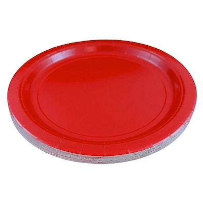 JAM PAPER Round Paper Party Plates, Medium, 9 Inch, Red, 50/pack