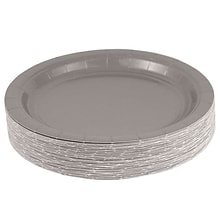 JAM PAPER Round Paper Party Plates, Small, 7 Inch, Silver, 50/pack