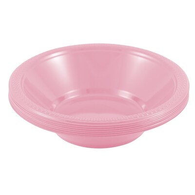 JAM PAPER Disposable Plastic Bowls, Small, 12 oz (7 Inch Diameter), Baby Pink Pastel, 20/pack