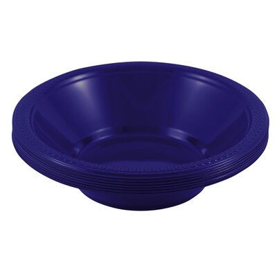 JAM PAPER Disposable Plastic Bowls, Small, 12 oz (7 Inch Diameter), Navy Blue, 20/pack