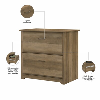 Bush Furniture Cabot 60" L-Shaped Desk with Hutch, 5-Shelf Bookcase, and Lateral File Cabinet, Reclaimed Pine (CAB010RCP)