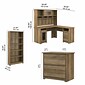 Bush Furniture Cabot 60" L-Shaped Desk with Hutch, 5-Shelf Bookcase, and Lateral File Cabinet, Reclaimed Pine (CAB010RCP)