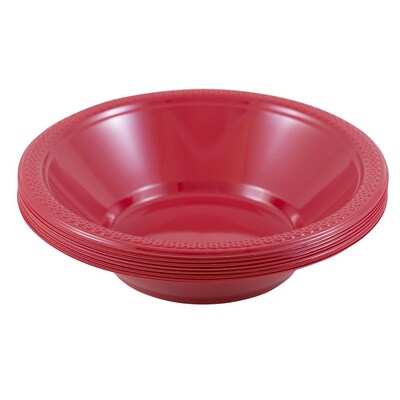 JAM PAPER Disposable Plastic Bowls, Small, 12 oz (7 Inch Diameter), Red, 20/pack