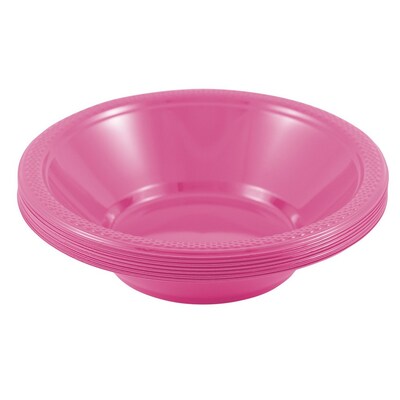 JAM PAPER Disposable Plastic Bowls, Small, 12 oz (7 Inch Diameter), Fuchsia Pink, 20/pack