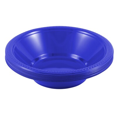 JAM PAPER Disposable Plastic Bowls, Small, 12 oz (7 Inch Diameter), Blue, 20/pack