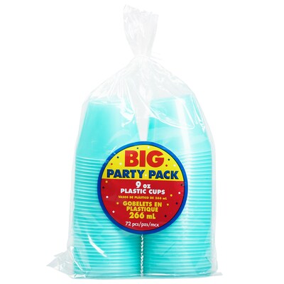 JAM PAPER Plastic Glasses Party Pack, 9 oz Tumblers, Light Teal Blue, 72 Hard Plastic Cups/Pack