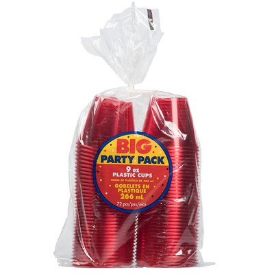 JAM PAPER Plastic Glasses Party Pack, 9 oz Tumblers, Red, 72 Hard Plastic Cups/Pack