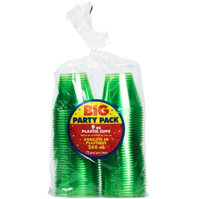 JAM PAPER Plastic Glasses Party Pack, 9 oz Tumblers, Lime Green, 72 Hard Plastic Cups/Pack