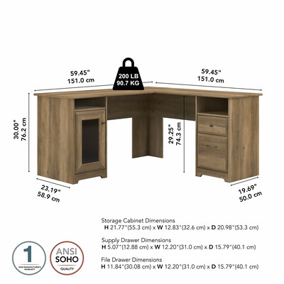 Bush Furniture Cabot 60" L-Shaped Desk, Reclaimed Pine (WC31530K)