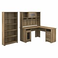 Bush Furniture Cabot 60W L-Shaped Desk with Hutch and 5-Shelf Bookcase, Reclaimed Pine (CAB011RCP)