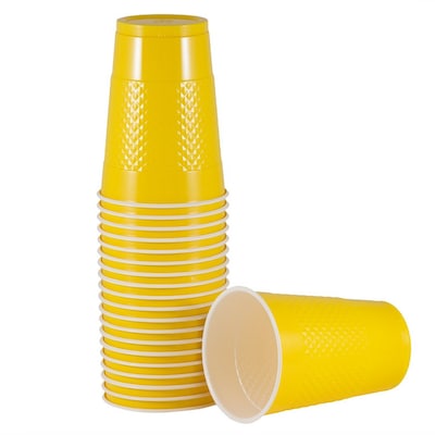 JAM PAPER Plastic Party Cups, 16 oz, Yellow, 20 Glasses/Pack