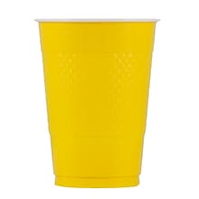 JAM PAPER Plastic Party Cups, 16 oz, Yellow, 20 Glasses/Pack