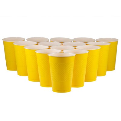 JAM PAPER Plastic Party Cups, 16 oz, Yellow, 20 Glasses/Pack