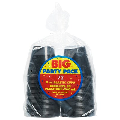 JAM PAPER Plastic Glasses Party Pack, 9 oz Tumblers, Black, 72 Hard Plastic Cups/Pack