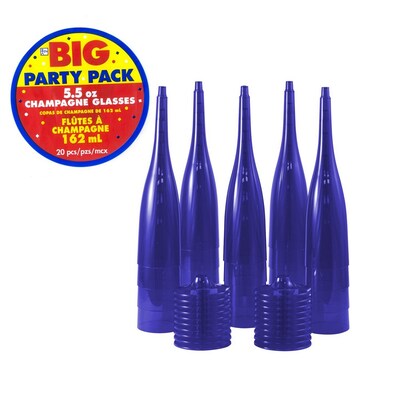 JAM PAPER Plastic Champagne Flutes, 5 1/2 oz, Royal Blue, 20 Glasses/Pack