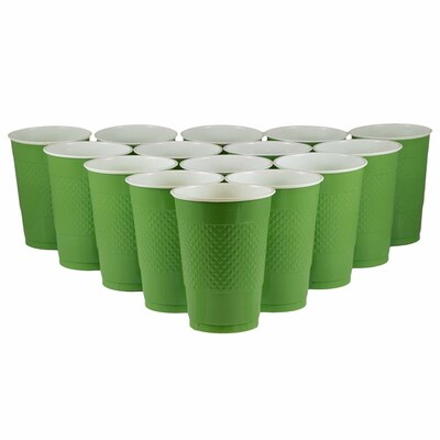 JAM PAPER Plastic Party Cups, 16 oz, Green, 20 Glasses/Pack