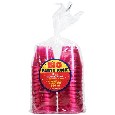JAM PAPER Plastic Glasses Party Pack, 9 oz Tumblers, Fuchsia Hot Pink, 72 Hard Plastic Cups/Pack
