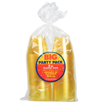 JAM PAPER Plastic Glasses Party Pack, 9 oz Tumblers, Yellow, 72 Hard Plastic Cups/Pack