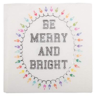 JAM PAPER Holiday Christmas Cocktail Napkins, 4 3/4" x 4 3/4", White Merry Bright, 20/Pack