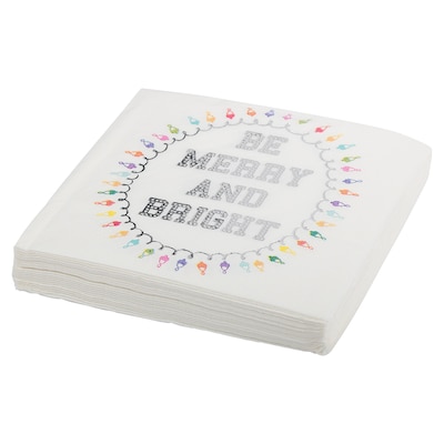 JAM PAPER Holiday Christmas Cocktail Napkins, 4 3/4 x 4 3/4, White Merry Bright, 20/Pack
