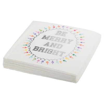 JAM PAPER Holiday Christmas Cocktail Napkins, 4 3/4" x 4 3/4", White Merry Bright, 20/Pack