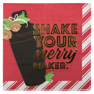 JAM PAPER Holiday Christmas Cocktail Napkins, 4 3/4" x 4 3/4", Red Shaker, 20/Pack