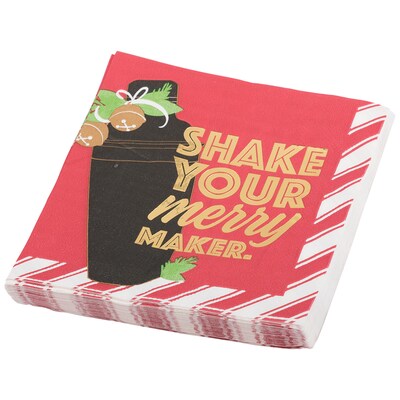 JAM PAPER Holiday Christmas Cocktail Napkins, 4 3/4" x 4 3/4", Red Shaker, 20/Pack