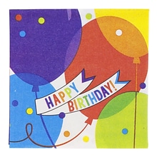 JAM PAPER Birthday Party Beverage Napkins, 5 x 5, Brilliant Balloons Design, 36 Napkins/Pack