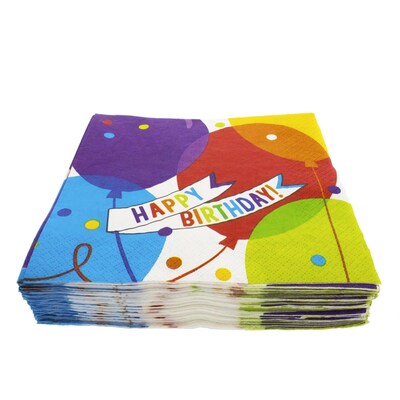 JAM PAPER Birthday Party Beverage Napkins, 5 x 5, Brilliant Balloons Design, 36 Napkins/Pack