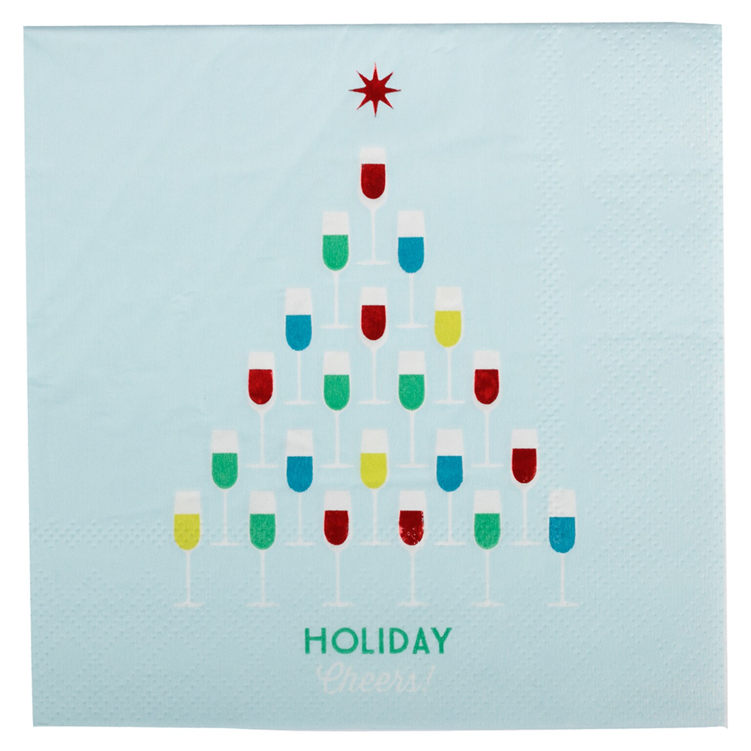 JAM PAPER Holiday Christmas Cocktail Napkins, 4 3/4 x 4 3/4, Blue Wine Glass Tree, 20/Pack