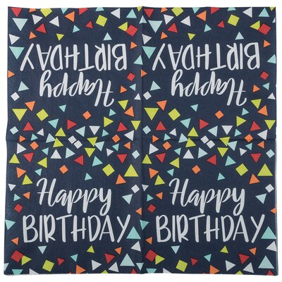 JAM PAPER Birthday Party Lunch Napkins, 6 1/2 x 6 1/2, Blue Banner, 16 Napkins/Pack