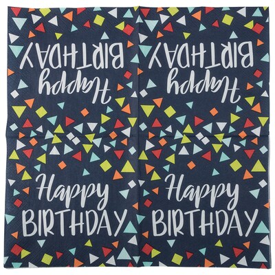 JAM PAPER Birthday Party Lunch Napkins, 6 1/2 x 6 1/2, Blue Banner, 16 Napkins/Pack