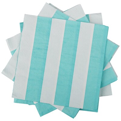 JAM PAPER Medium Lunch Napkins, 6 1/2 x 6 1/2, Aqua Blue Stripe, 16/Pack